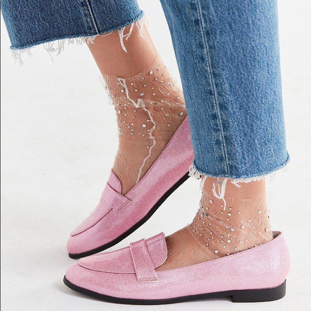Urban Outfitters UO Pink Gigi Glitter loafers sz 9